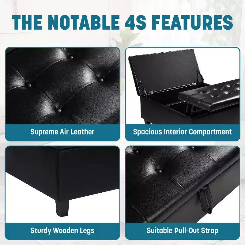 Home Imports Emporium 35 Air Leather Tufted Lift-Top Ottoman  Large Square Storage Coffee Table, Footrest Stool & Toy Organizer