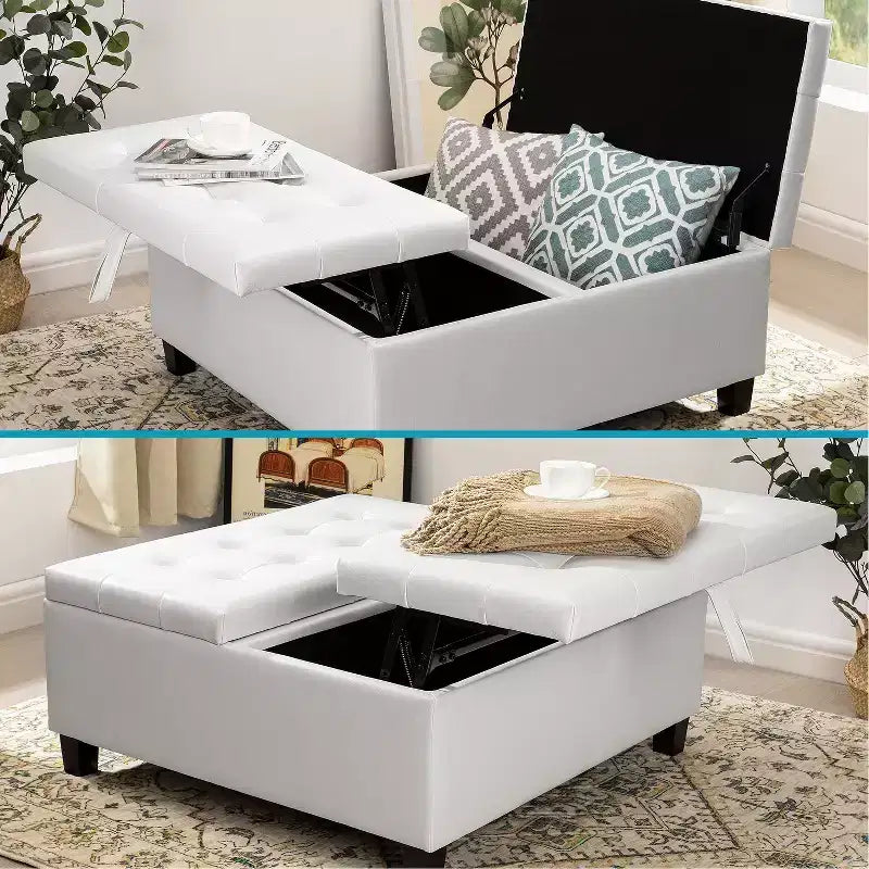 Home Imports Emporium 35 Air Leather Tufted Lift-Top Ottoman  Large Square Storage Coffee Table, Footrest Stool & Toy Organizer