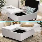 Home Imports Emporium 35 Air Leather Tufted Lift-Top Ottoman  Large Square Storage Coffee Table, Footrest Stool & Toy Organizer