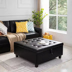 Home Imports Emporium 35 Air Leather Tufted Lift-Top Ottoman  Large Square Storage Coffee Table, Footrest Stool & Toy Organizer