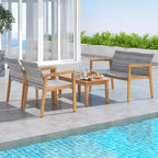 Costway 4 PCS Outdoor Furniture Set, Acacia Wood Frame Sofa Set with Rattan Seat