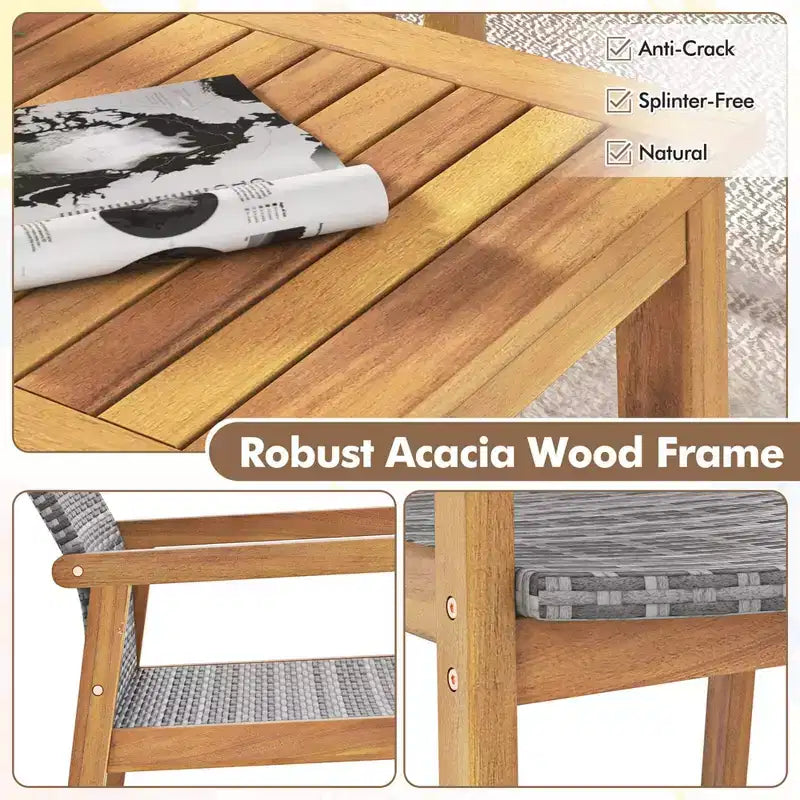 Costway 4 PCS Outdoor Furniture Set, Acacia Wood Frame Sofa Set with Rattan Seat