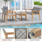 Costway 4 PCS Outdoor Furniture Set, Acacia Wood Frame Sofa Set with Rattan Seat
