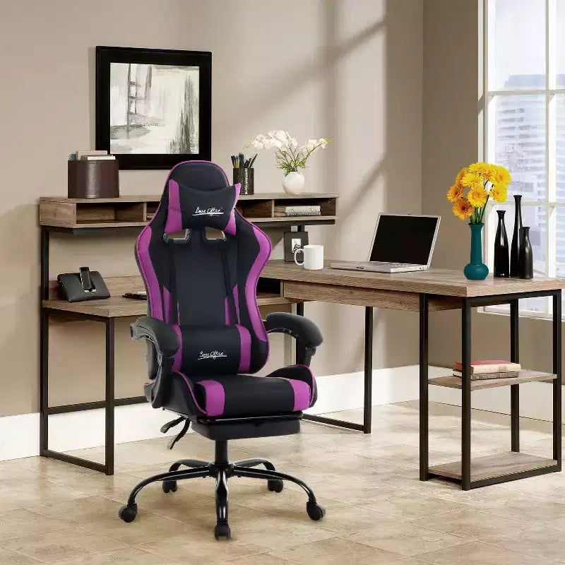 BestMassage Chaise de Gaming Fauteuil de Bureau avec Repose-Pieds et Soutien Lombaire