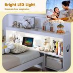 Costway Twin Size Bed Frame with LED Light & Power Outlet Bookcase Headboard Drawers White/Gray