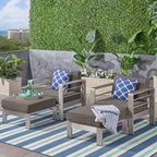 Christopher Knight Home Cape Coral Outdoor Aluminum 4 Piece Club Chair and Ottoman Set with Cushions, Khaki/Silver