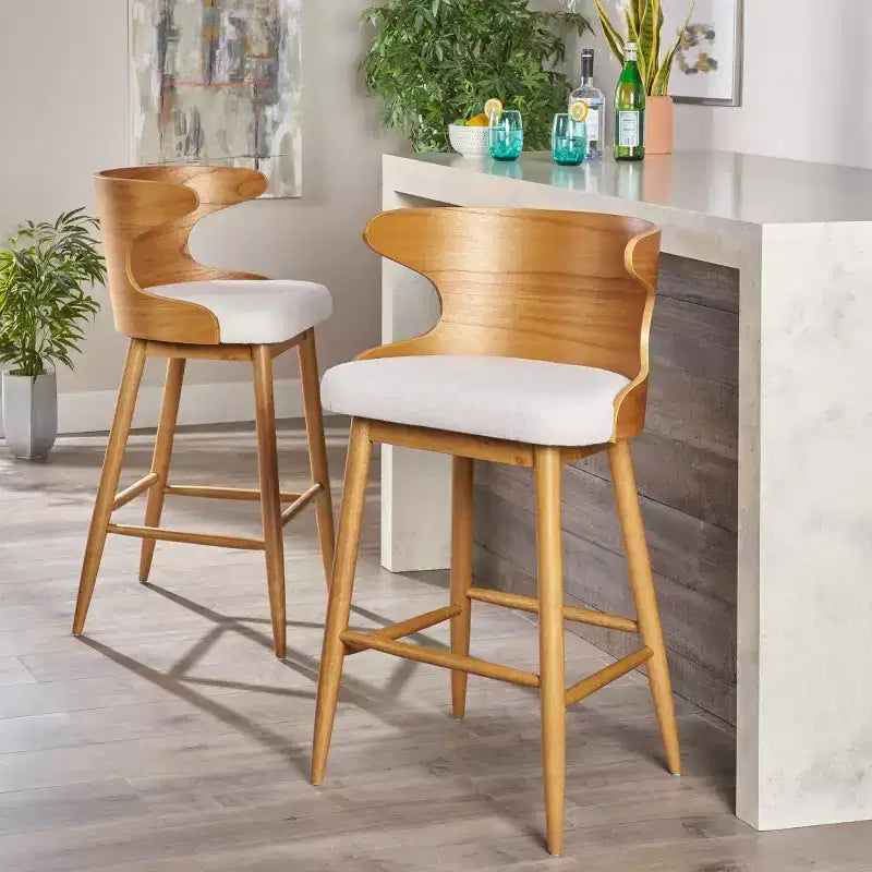 GDFStudio Cortland Mid Century Modern Fabric Upholstered Wood 30.5 Barstools (Set of 2)