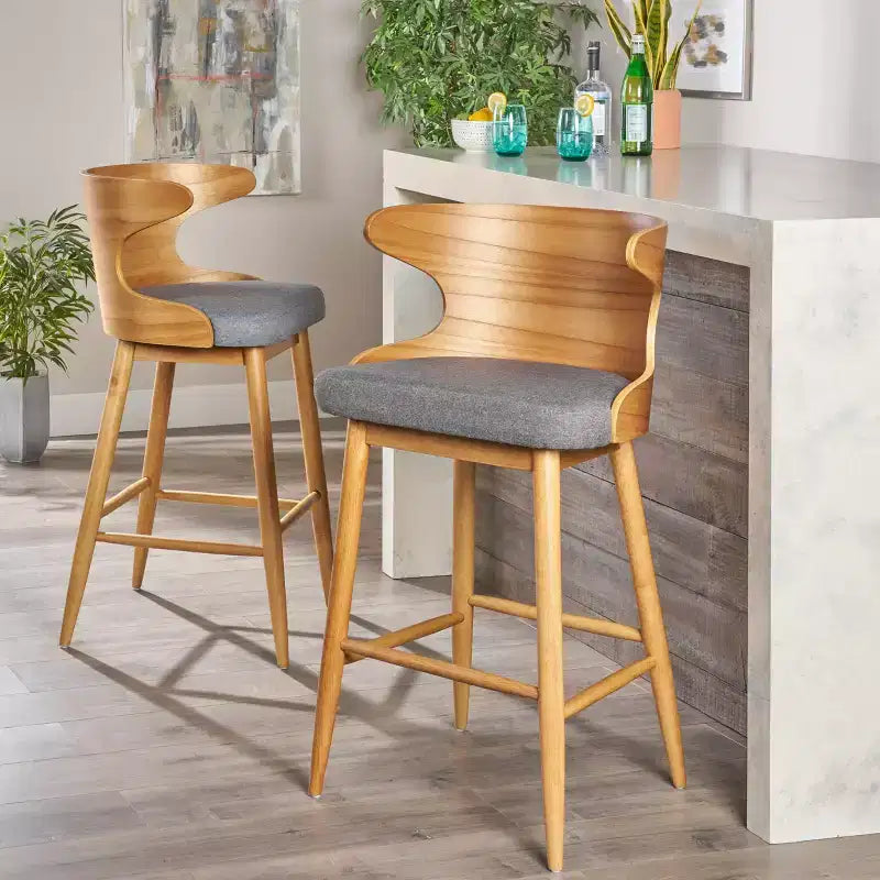 GDFStudio Cortland Mid Century Modern Fabric Upholstered Wood 30.5 Barstools (Set of 2)