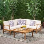 Christopher Knight Home Perla Outdoor Acacia Wood 5 Seater Sectional Sofa Chat Set with Water-Resistant Cushions