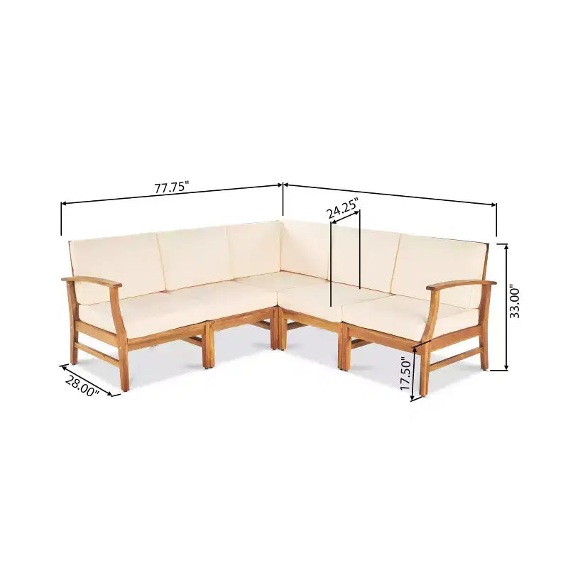 Christopher Knight Home Perla Outdoor Acacia Wood 5 Seater Sectional Sofa Chat Set with Water-Resistant Cushions