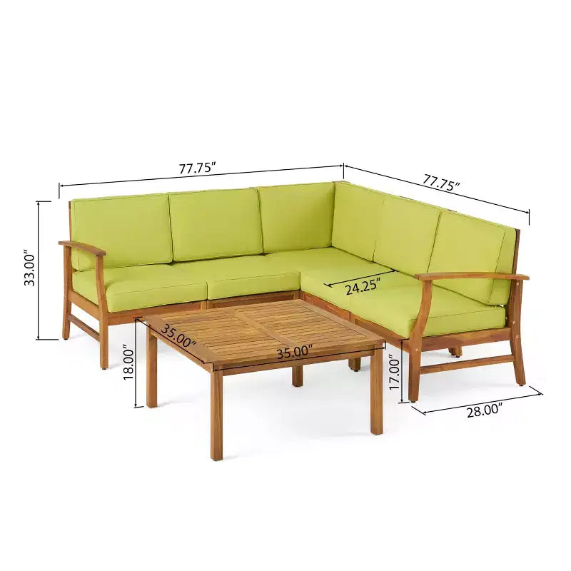 Christopher Knight Home Perla Outdoor Acacia Wood 5 Seater Sectional Sofa Chat Set with Water-Resistant Cushions