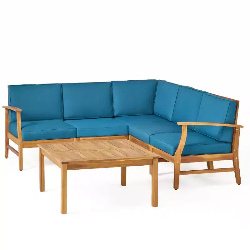 Christopher Knight Home Perla Outdoor Acacia Wood 5 Seater Sectional Sofa Chat Set with Water-Resistant Cushions