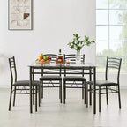Ensemble de salle à manger 5 pièces VECELO avec table en verre et 4 chaises rembourrées, ensemble de table rectangulaire de cuisine marron/noir