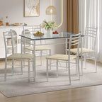 Ensemble de salle à manger 5 pièces VECELO avec table en verre et 4 chaises rembourrées, ensemble de table rectangulaire de cuisine marron/noir