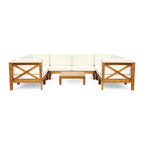 Christopher Knight Home Brava Canapé d'angle d'extérieur 8 places en bois d'acacia avec coussins