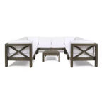 Christopher Knight Home Brava Canapé d'angle d'extérieur 8 places en bois d'acacia avec coussins