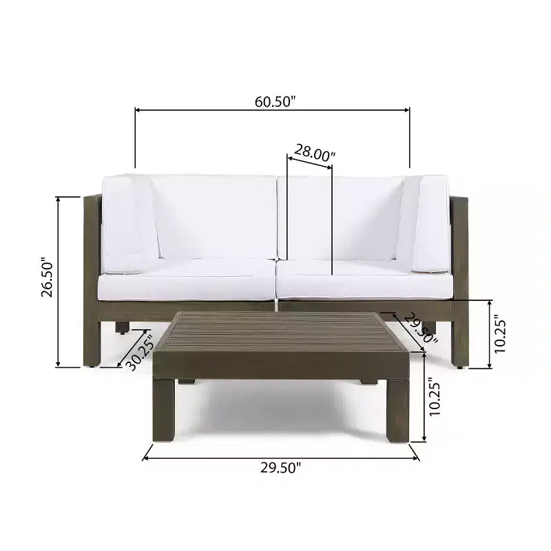 Christopher Knight Home Oana Outdoor Acacia Wood Loveseat and Coffee Table Set with Cushions