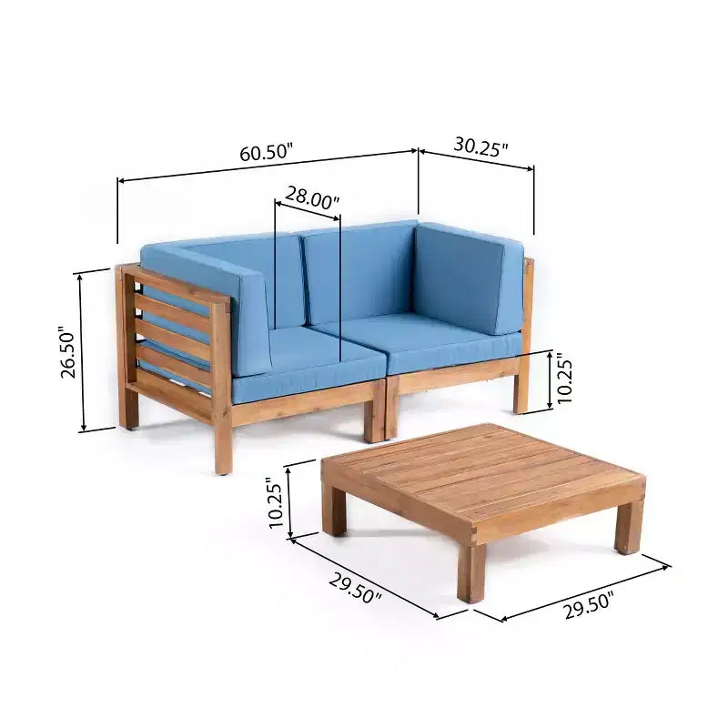 Christopher Knight Home Oana Outdoor Acacia Wood Loveseat and Coffee Table Set with Cushions
