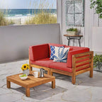 Christopher Knight Home Oana Outdoor Acacia Wood Loveseat and Coffee Table Set with Cushions
