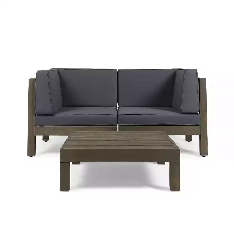 Christopher Knight Home Oana Outdoor Acacia Wood Loveseat and Coffee Table Set with Cushions