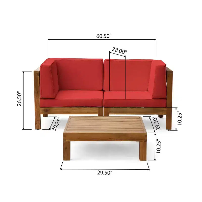 Christopher Knight Home Oana Outdoor Acacia Wood Loveseat and Coffee Table Set with Cushions