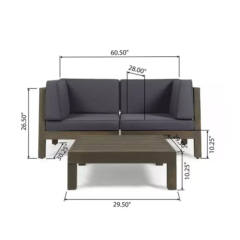 Christopher Knight Home Oana Outdoor Acacia Wood Loveseat and Coffee Table Set with Cushions