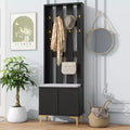 24''W 4 in 1 Modern Hall Tree Coat Rack Multifunctional Hallway Shoe Cabinet with Cushioned Storage Bench, Hooks and Adjustable Shelves-ModernLuxe