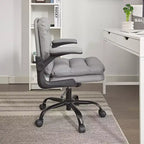 VECELO High Back Desk Chair PU Office Chair Upholstered Padding Swivel Computer Task Chair With Flip-Up Arms and Adjustable Height White/Gray