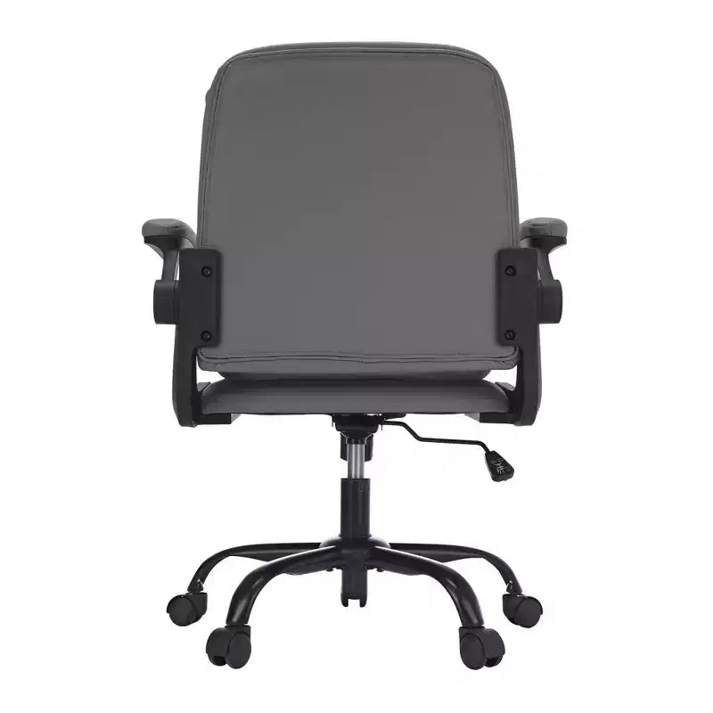 VECELO High Back Desk Chair PU Office Chair Upholstered Padding Swivel Computer Task Chair With Flip-Up Arms and Adjustable Height White/Gray