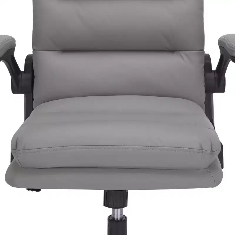 VECELO High Back Desk Chair PU Office Chair Upholstered Padding Swivel Computer Task Chair With Flip-Up Arms and Adjustable Height White/Gray