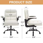 VECELO High Back Desk Chair PU Office Chair Upholstered Padding Swivel Computer Task Chair With Flip-Up Arms and Adjustable Height White/Gray