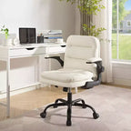 VECELO High Back Desk Chair PU Office Chair Upholstered Padding Swivel Computer Task Chair With Flip-Up Arms and Adjustable Height White/Gray