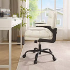 VECELO High Back Desk Chair PU Office Chair Upholstered Padding Swivel Computer Task Chair With Flip-Up Arms and Adjustable Height White/Gray