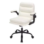 VECELO High Back Desk Chair PU Office Chair Upholstered Padding Swivel Computer Task Chair With Flip-Up Arms and Adjustable Height White/Gray