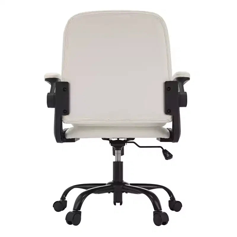 VECELO High Back Desk Chair PU Office Chair Upholstered Padding Swivel Computer Task Chair With Flip-Up Arms and Adjustable Height White/Gray
