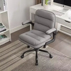 VECELO High Back Desk Chair PU Office Chair Upholstered Padding Swivel Computer Task Chair With Flip-Up Arms and Adjustable Height White/Gray