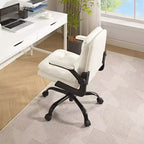 VECELO High Back Desk Chair PU Office Chair Upholstered Padding Swivel Computer Task Chair With Flip-Up Arms and Adjustable Height White/Gray