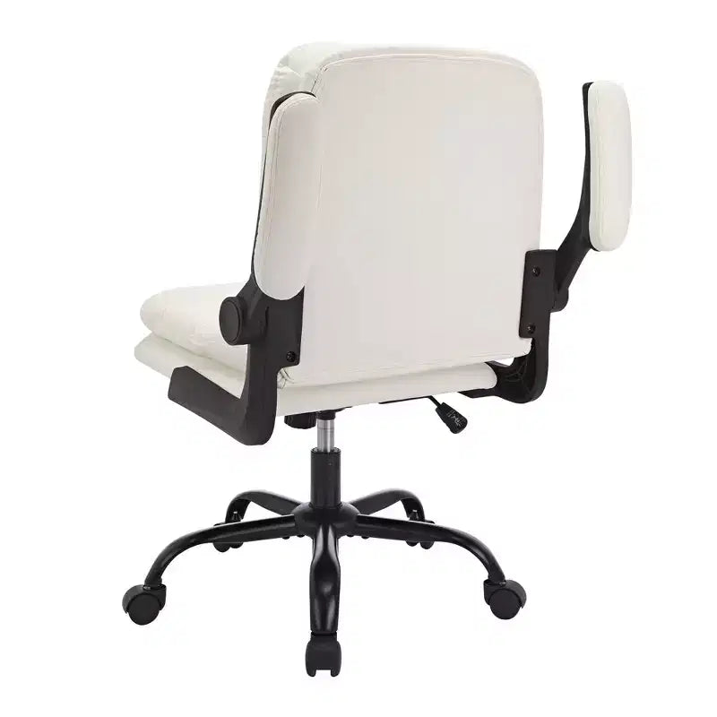 VECELO High Back Desk Chair PU Office Chair Upholstered Padding Swivel Computer Task Chair With Flip-Up Arms and Adjustable Height White/Gray