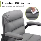 VECELO High Back Desk Chair PU Office Chair Upholstered Padding Swivel Computer Task Chair With Flip-Up Arms and Adjustable Height White/Gray