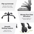 VECELO High Back Desk Chair PU Office Chair Upholstered Padding Swivel Computer Task Chair With Flip-Up Arms and Adjustable Height White/Gray