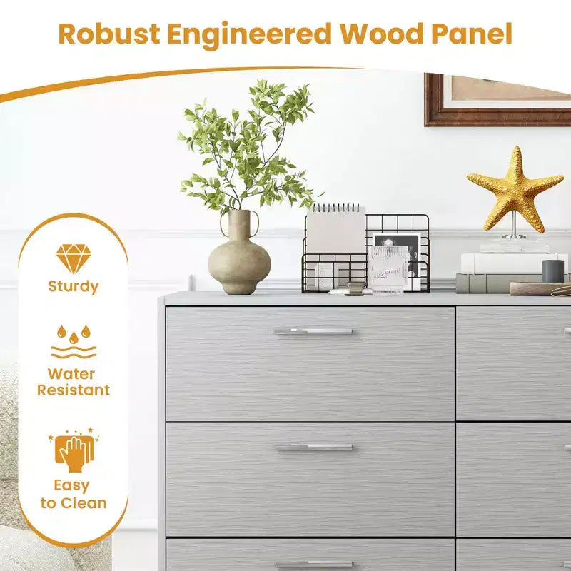 Costway 6 Drawer Storage Cabinet with Metal Legs & Handles Anti-Toppling Devices