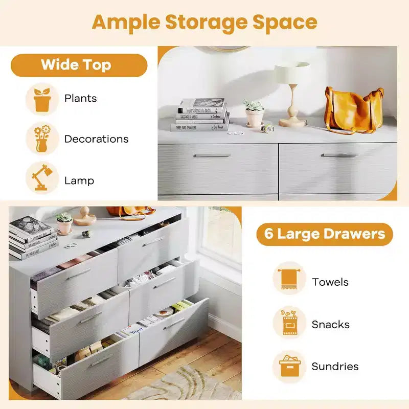 Costway 6 Drawer Storage Cabinet with Metal Legs & Handles Anti-Toppling Devices