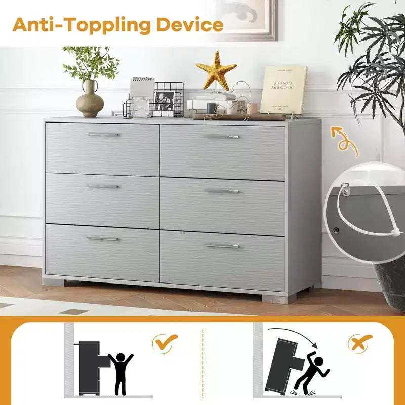 Costway 6 Drawer Storage Cabinet with Metal Legs & Handles Anti-Toppling Devices