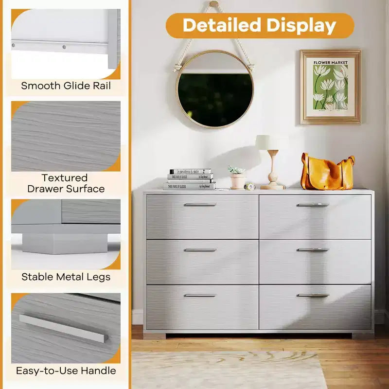 Costway 6 Drawer Storage Cabinet with Metal Legs & Handles Anti-Toppling Devices