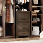 Commode verticale à 5 tiroirs Famapy, commode en bois texturé avec poignées décoratives en métal