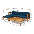 GDFStudio Allaire Acacia Wood 3 Seater Sectional Sofa Set with Ottoman