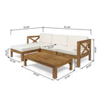 GDFStudio Allaire Acacia Wood 3 Seater Sectional Sofa Set with Ottoman