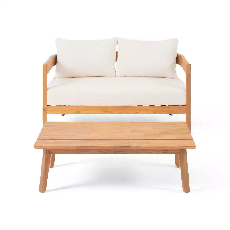 GDFStudio Burrough Outdoor Acacia Wood Loveseat and Coffee Table Set with Cushions