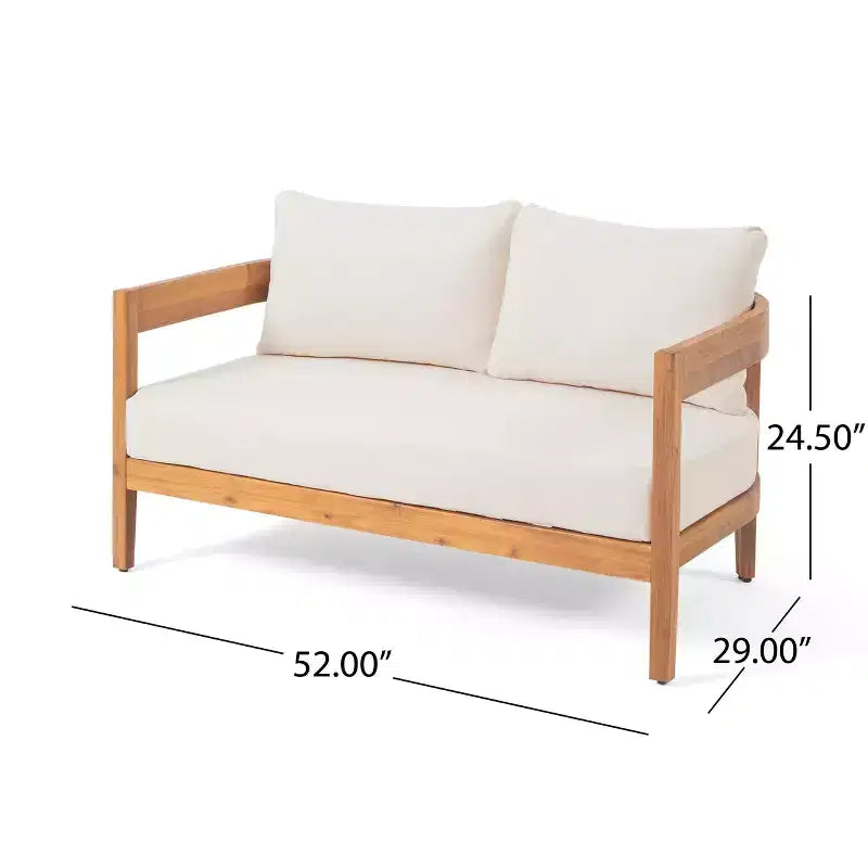 GDFStudio Burrough Ensemble causeuse et table basse en bois d'acacia d'extérieur avec coussins