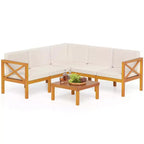 Costway Salon de jardin 6 pièces en bois d'acacia avec coussins et table basse pour jardin